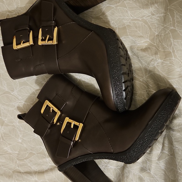 Michael Kors Brown Ankle Boots with Gold Buckles - Picture 1 of 7